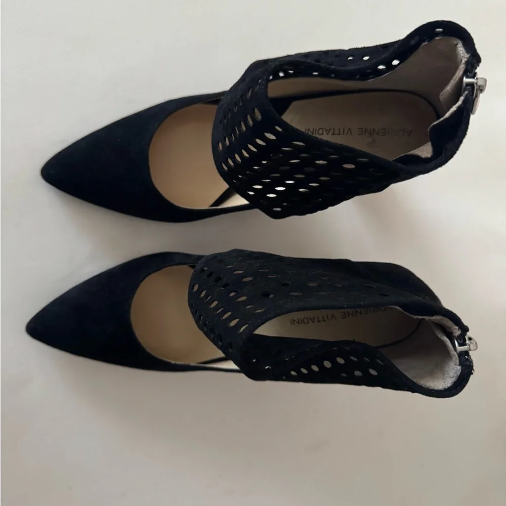 Adrienne Vittadini Nobbe Black Suede Heels with zipper. Size: 7.5